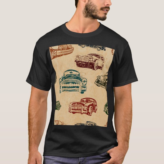 Illustrationsbakgrund i vintage bil Mönster T Shirt (Framsida)