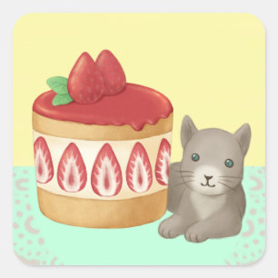 Illustrationsbild av Cute Cat och Dessert Fyrkantigt Klistermärke