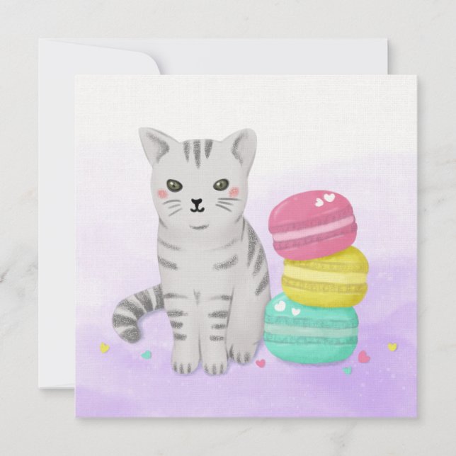 Illustrationsbild av Cute Cat och Dessert Kort (Framsida)