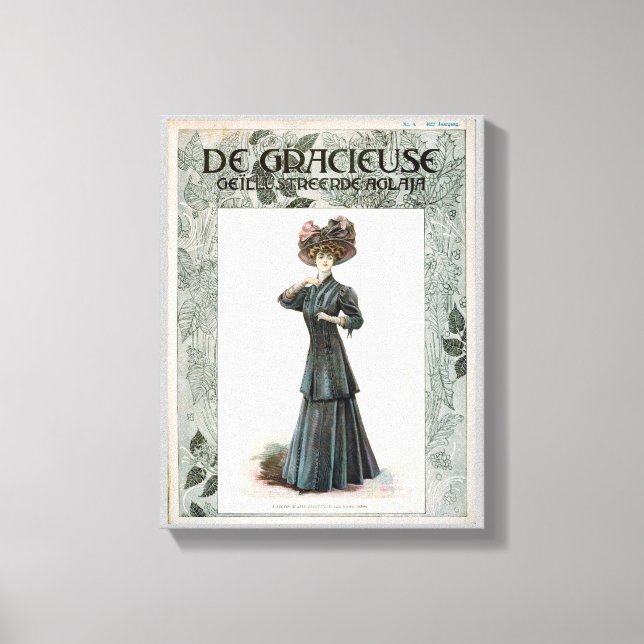 Illustrationsdesign för vintage Söt Dam Mode Canvastryck (Framsida)