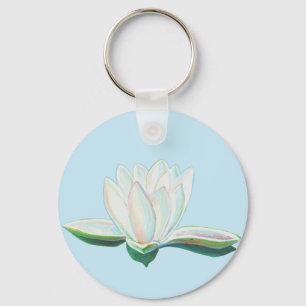Illustrationsknapp för vit Lotus Flower Nyckelring