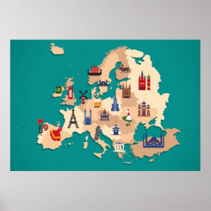ILLUSTRATIONSKONSTRUKTION FÖR INSLAG I EUROPA KART POSTER