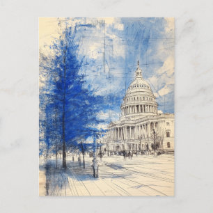 Illustrationskort Huvudstad i USA Julgran Backe Helg Vykort