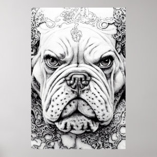 Illustrationslinje för Vild av engelska bulldog Pe Poster