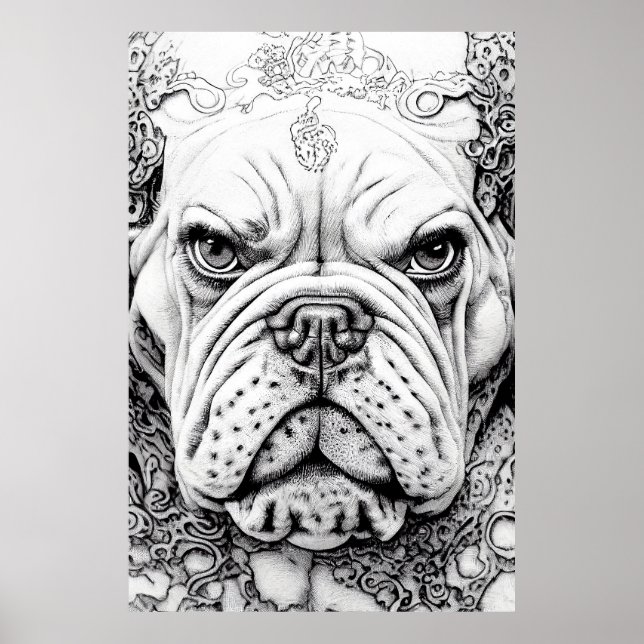 Illustrationslinje för Vild av engelska bulldog Pe Poster (Framsidan)