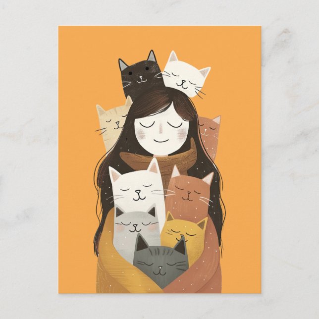 Illustrationssladda och fyrkantiga Cat Dam Vykort (Framsida)