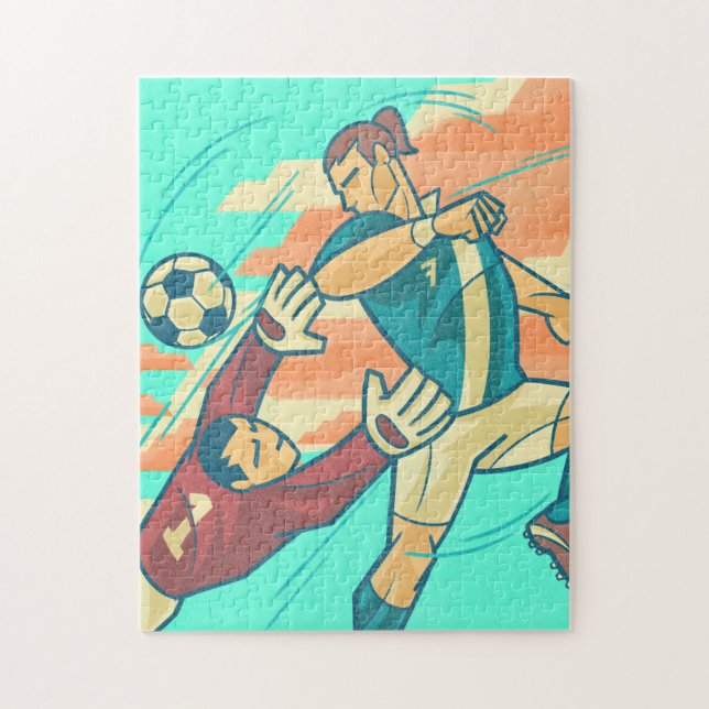 Illustrationsspelare för Retro-fotbollsåtgärd och  Pussel (Vertikal)