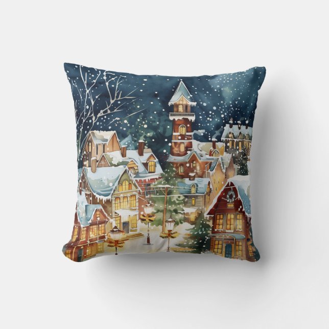 Illustrativ julstad i snö kudde (Framsida)