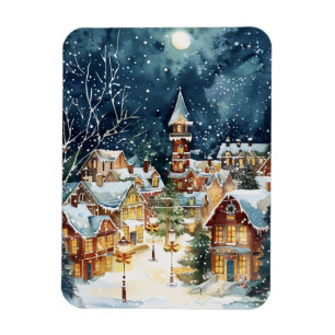 Illustrativ julstad i snö magnet