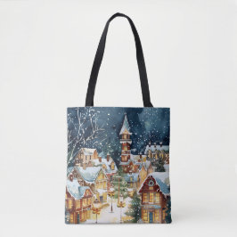 Illustrativ julstad i snö tygkasse