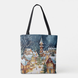 Illustrativ julstad i snö tygkasse