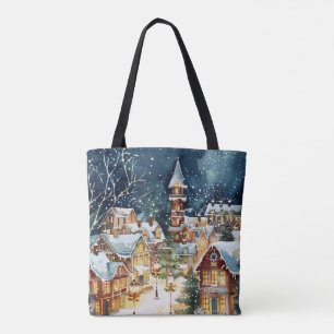 Illustrativ julstad i snö tygkasse