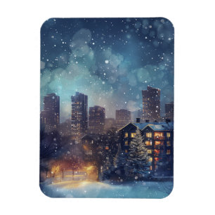 Illustrativ New York-stad i snö Magnet