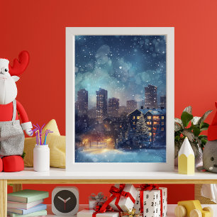 Illustrativ New York-stad i snö-natten Canvastryck