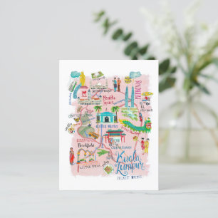 Illustrativ rese karta över Kuala Lumpur Vykort