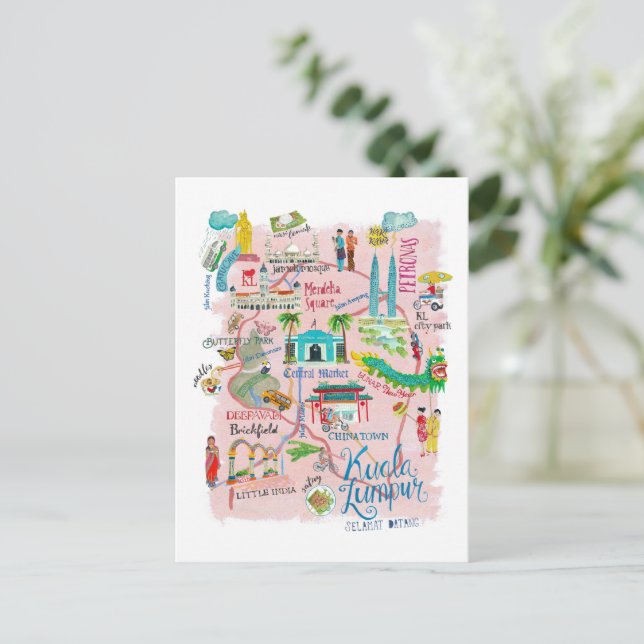 Illustrativ rese karta över Kuala Lumpur Vykort (Stående Fram)