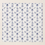 Illustrativt Rpt Mönster, marint blå vit<br><div class="desc">Ett belysande upprepande av yta mönster-konstruktionen av en segelbåt,  fyr,  ankare,  fraktens hjul och AHOY! typografi i marinblå detalj på vit bakgrund.</div>
