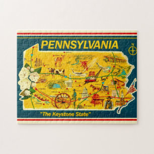 Illustrerad 11x14 Pennsylvania Karta Pussel