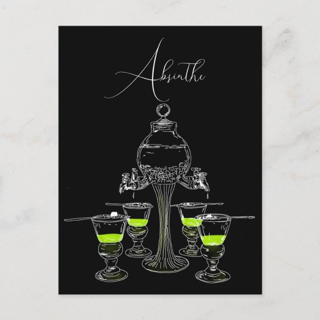 Illustrerad Absinthe Set Vykort (Framsida)