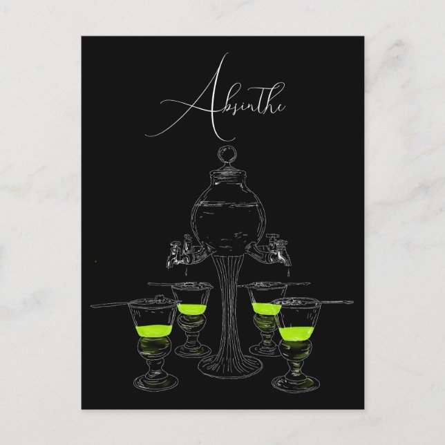 Illustrerad Absinthe Set Vykort (Framsida)