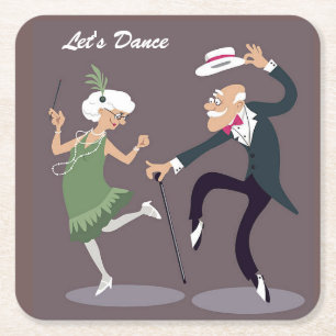 Illustrerad äldre par Dancing Underlägg Papper Kvadrat