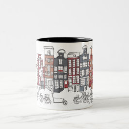 Illustrerad Amsterdam och cykelmugg Två-Tonad Mugg
