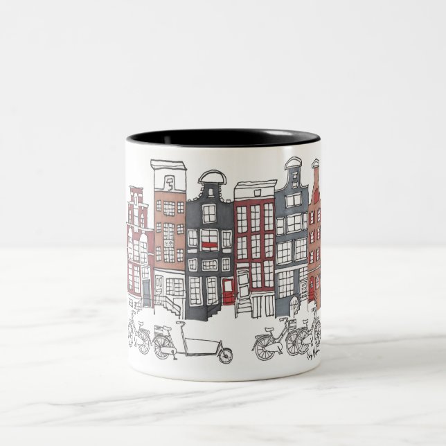 Illustrerad Amsterdam och cykelmugg Två-Tonad Mugg (Center)