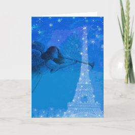 illustrerad ängel över paris nocturne helgkort