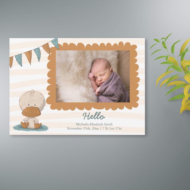 Illustrerad Anka med Baby Photo Ram Birth Meddelande (Skapare uppladdad)