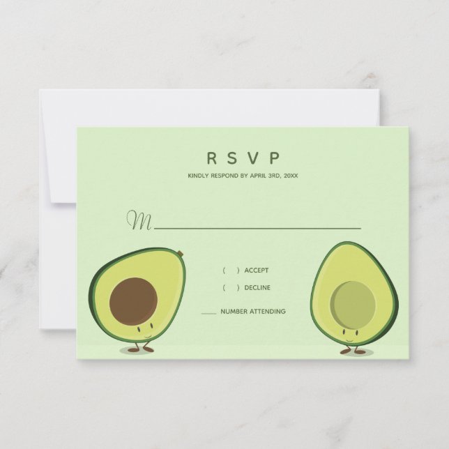 Illustrerad Avocado Grönt Whimsical Bröllop OSA Kort (Framsida)