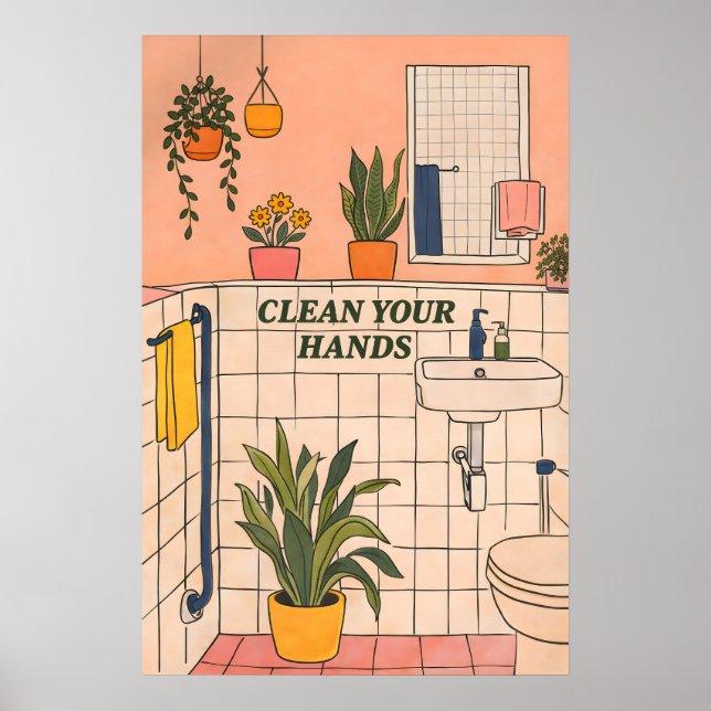 Illustrerad badrumstryck, Modernt Roligt Hem Poster (Framsidan)