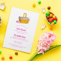 Illustrerad Basket och Ägg Rosa Påsk