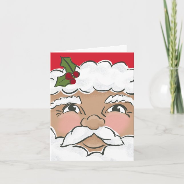 Illustrerad bild av Helgdag Cute Santa Ansikte Kort (Framsida)