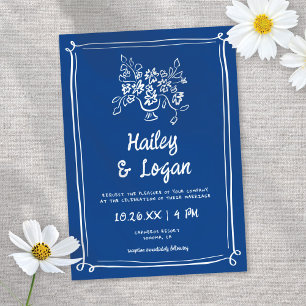 Illustrerad blå handdragen Roligt Bröllop Inbjudningar