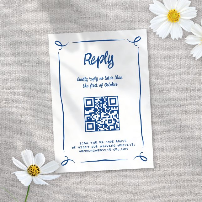 Illustrerad blå handdragen Roligt Bröllop OSA Kort (Skapare uppladdad)