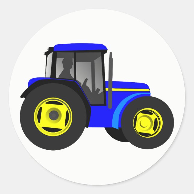 Illustrerad blå traktor runt klistermärke (Framsida)