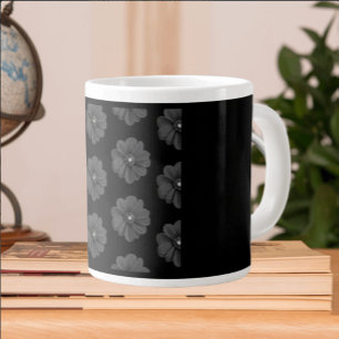 Illustrerad blomma i Black Grått Mönster" Jumbo Mugg
