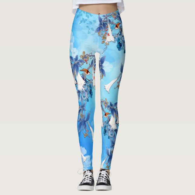 Illustrerad blomma med vattenfärg Måne Leggings (Framsida)