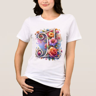 Illustrerad Blommigt Brev "1" (brant) T Shirt