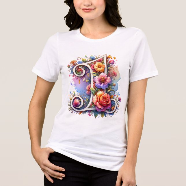 Illustrerad Blommigt Brev "1" (brant) T Shirt (Framsida)