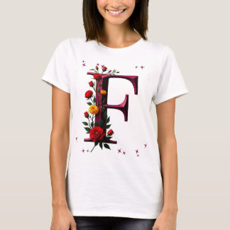 Illustrerad Blommigt Brev ’F’ T Shirt