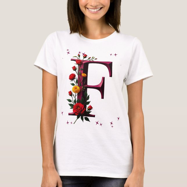 Illustrerad Blommigt Brev ’F’ T Shirt (Framsida)