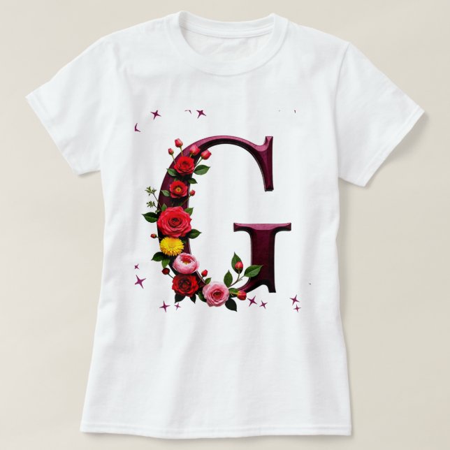 Illustrerad Blommigt Brev ’G’ T Shirt (Design framsida)