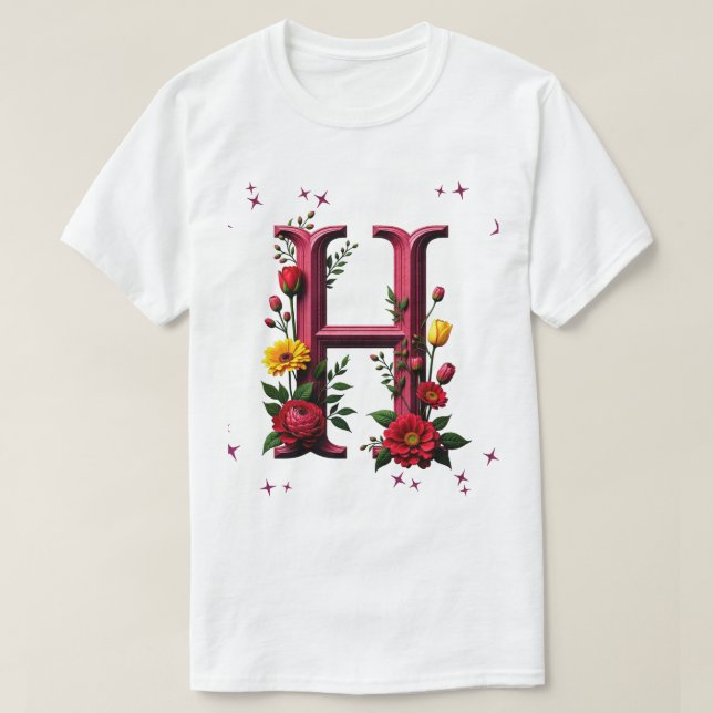 Illustrerad Blommigt Brev "I" T Shirt (Design framsida)