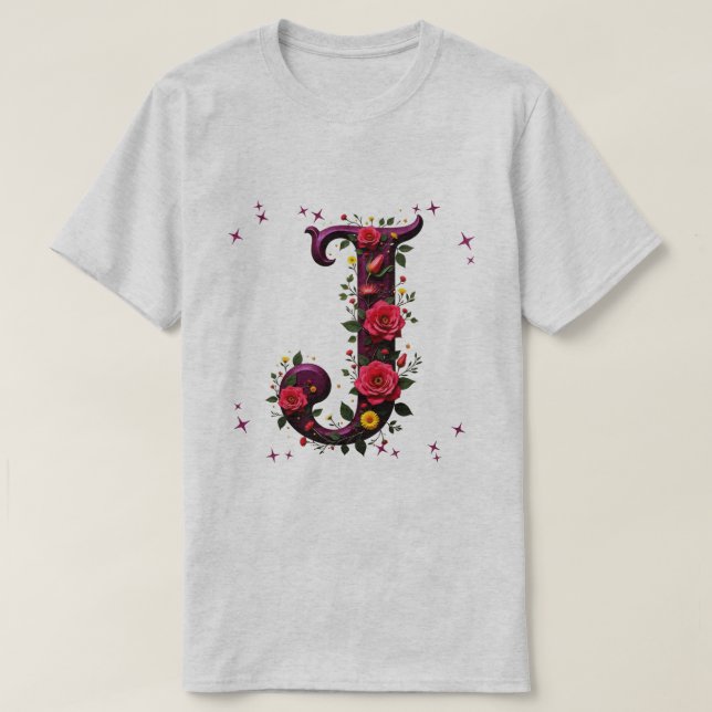 Illustrerad Blommigt Brev ’J’ T Shirt (Design framsida)