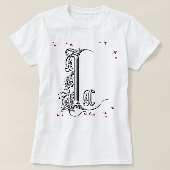Illustrerad Blommigt Brev ’L’ T Shirt (Design framsida)