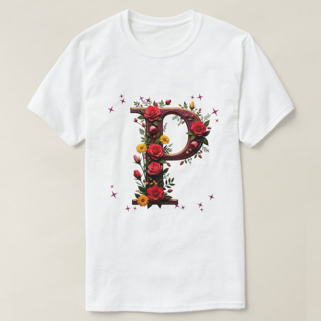 Illustrerad Blommigt Brev "P" T Shirt (Design framsida)