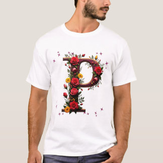 Illustrerad Blommigt Brev "P" T Shirt