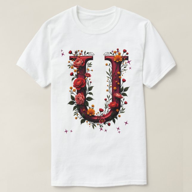 Illustrerad Blommigt Brev ’U’ T Shirt (Design framsida)