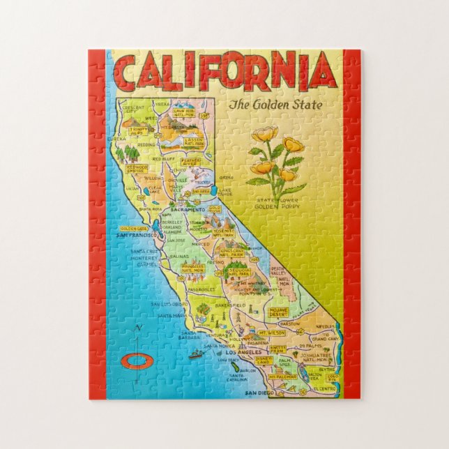 Illustrerad California State 11x14 Pussel (Vertikal)